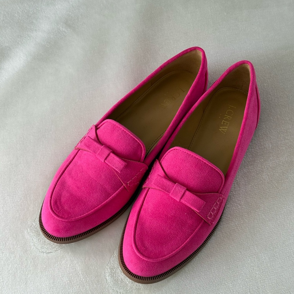 J. Crew Women's Pink Suede Bow Loafers